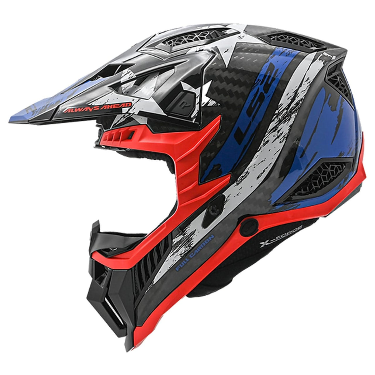 Force USA Carbon Full Face MX Helmet - Red/White/Blue Gloss Product View
