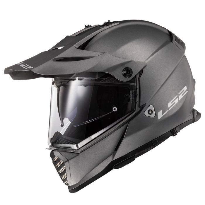 Blaze Solid Adventure Motorcycle Helmet with SunShield - Matte Titanium Product View