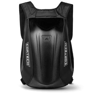 Aerodynamic motorcycle gear backpack with reflective panels and hydration compatibility for street and touring riders.