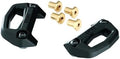 The kit includes two black LinQ mounting bases with embossed branding and four brass-colored threaded inserts. Its low-profile design provides a clean factory-style installation.
