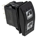 Black rectangular rocker switch with clearly marked window-up and window-down icons. The textured face and rear electrical terminals match the factory-style design.