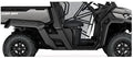 Black molded fender flares shown installed around the front and rear wheel openings of a Can-Am Defender. Their contoured shape follows the vehicle’s body lines for an integrated OEM-style fit.