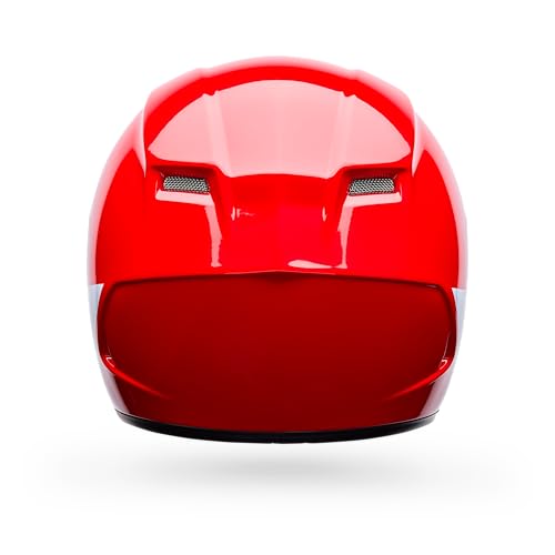 Front view of Bell Qualifier Red Clip helmet with clear face shield.