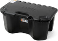 Black molded storage box with a fitted lid, recessed carrying handle, and heavy-duty exterior latches. The contoured body and embossed LinQ branding give it a durable factory-style appearance.