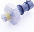 Compact oil-pressure switch featuring a silver hex-shaped metal body, pre-applied thread sealant, threaded connection, and black molded electrical terminal. Verify compatibility by year, model, engine, and VIN before ordering.