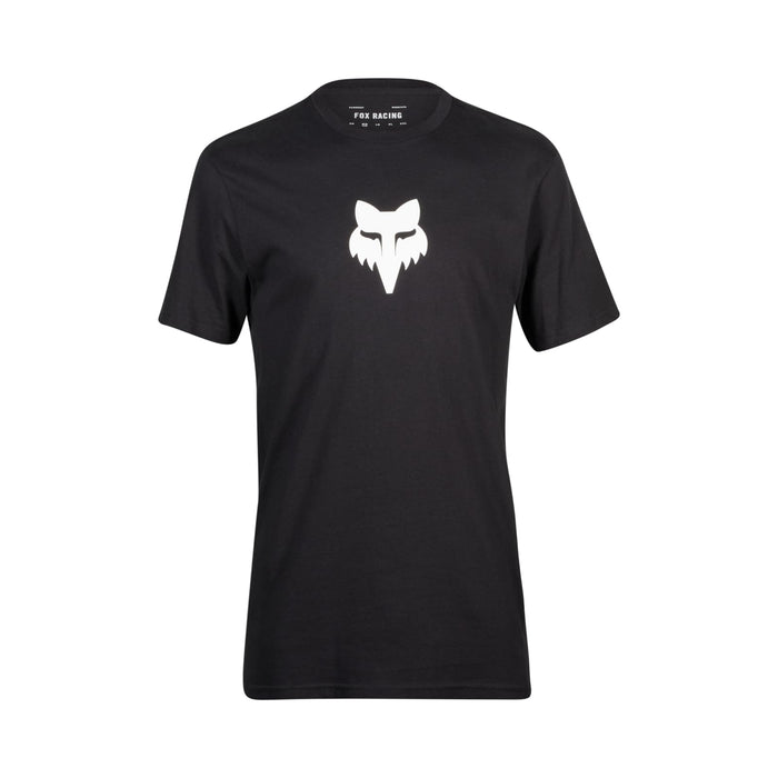 Front view of the Fox Racing Men’s Fox Head Short Sleeve T-Shirt in black with bold logo graphic.