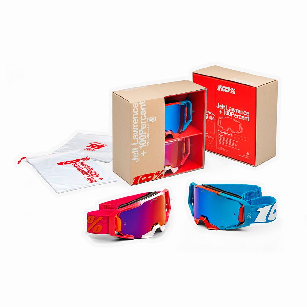 100% ARmatic Jett Lawrence Limited Edition goggle set in Cherry and Blue.