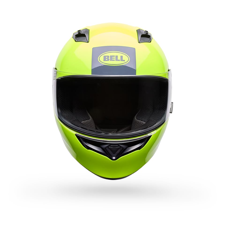 Rear and top shell design of Bell Qualifier Yellow Clip street bike helmet.