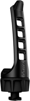 Two black tool holders with flexible locking straps and rotating LinQ mounting bases. The slotted straps adjust around tools of different shapes and sizes.