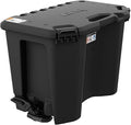 Tall black modular storage box with a fitted hinged lid, reinforced molded sides, integrated carrying handles, front latches, and LinQ mounting hardware at the base.