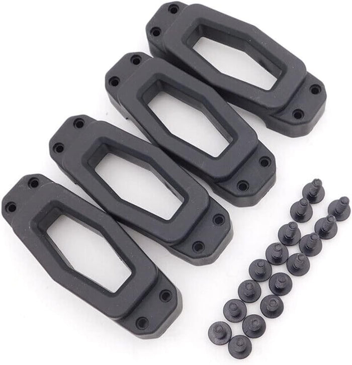 Can-Am LinQ base kit containing four black rectangular mounting bases and multiple black installation fasteners.