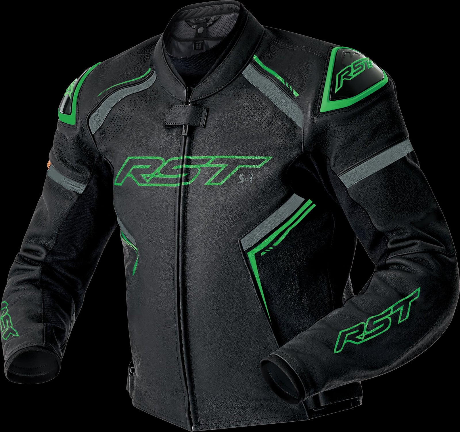 RST Jacket S1 D3O Leather Jacket BLK/GRY/FLO GRN
