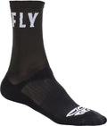 FLY Racing Crew Socks in Black, size Small/Medium, with stretch-to-fit construction.