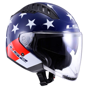 LS2 Copter Open Face Motorcycle Helmet American Red White Blue