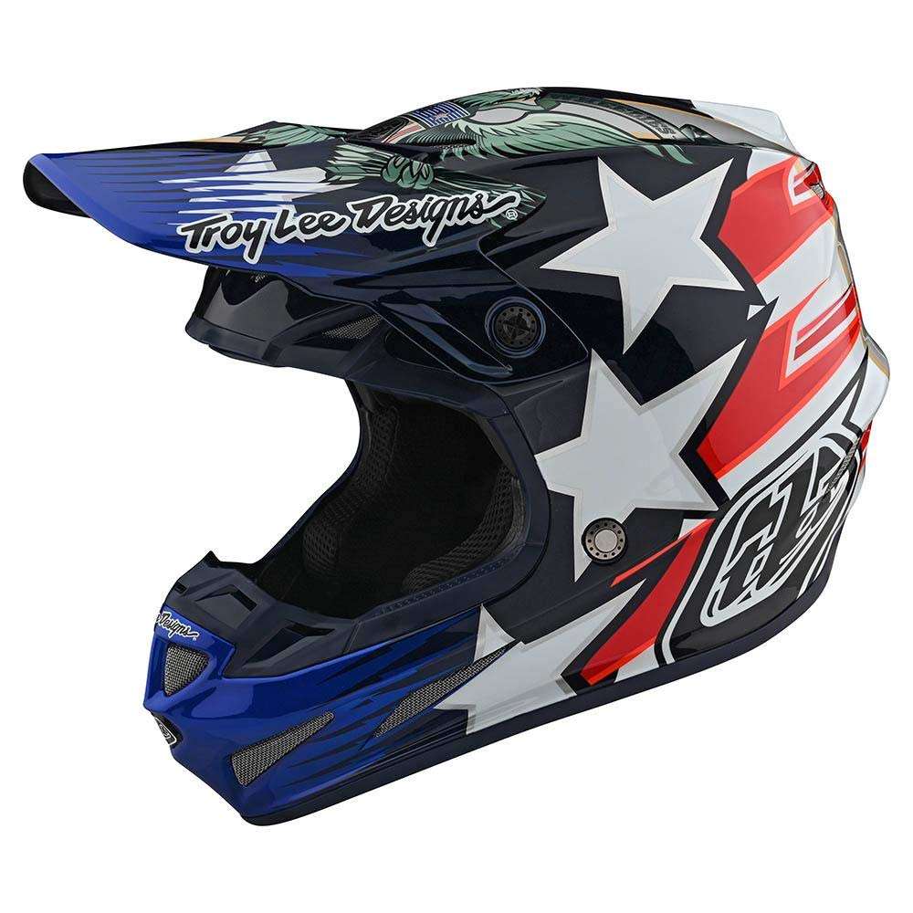 Troy Lee Designs SE4 Liberty Carbon Motocross Helmet – Red/White/Blue, X-Small