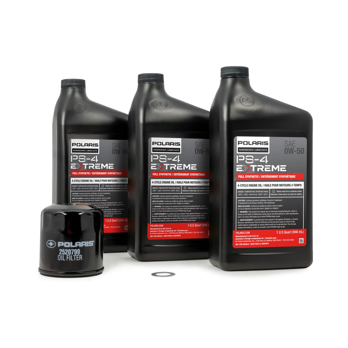 Polaris Oil Change Kit for RZR Turbo, Pro XP & XP 4 Models — Includes 3 Quarts of PS-4 EXTREME 0W-50 Full Synthetic Oil, Filter & Washer | Part 2890058