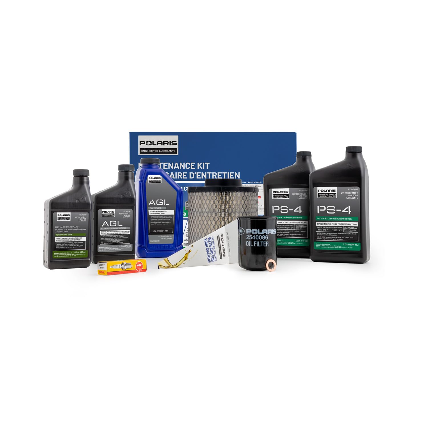 Polaris OEM 2891115 maintenance kit with oil, filters, and fluids