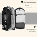 Heavy-duty motorsports travel bag with telescoping handle and oversized wheels