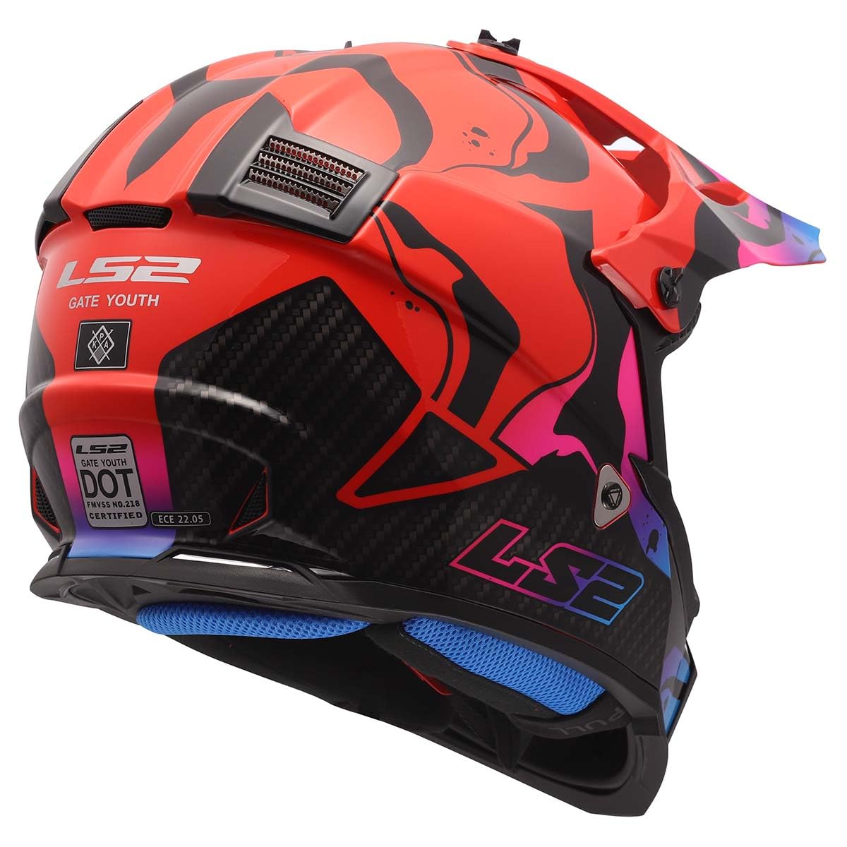 LS2 youth off-road motocross helmet gloss wash red blue purple