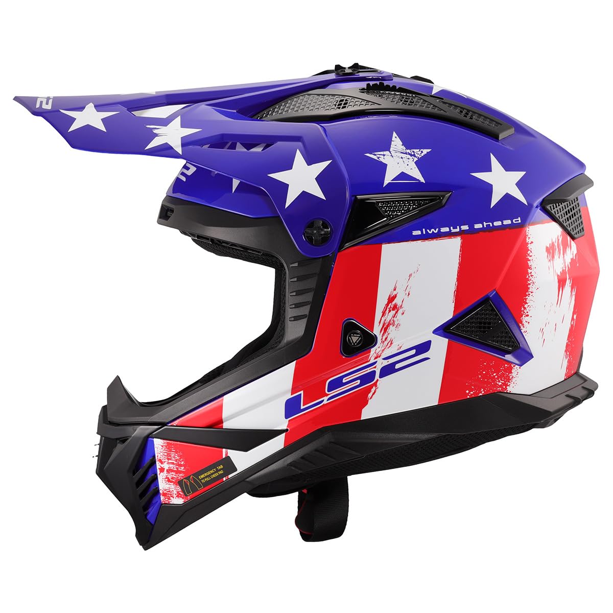LS2 Gate II Gloss Battle Scar Red/White/Blue Motocross Helmet – Full Face MX Dirt Bike Helmet