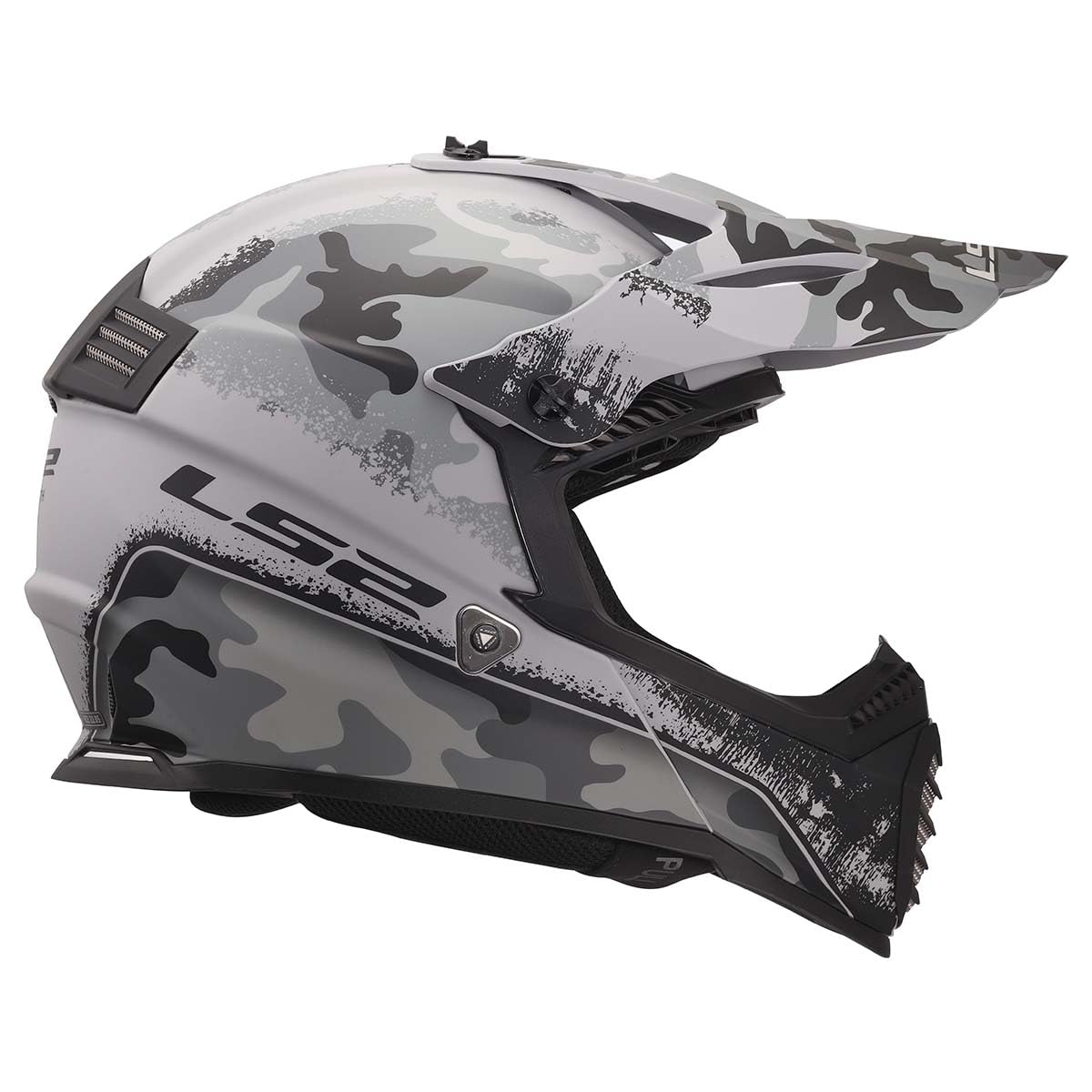 LS2 youth dirt bike helmet gray black carbine graphic