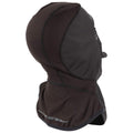 Snowmobile balaclava with breath-deflecting nose design for reduced fogging.