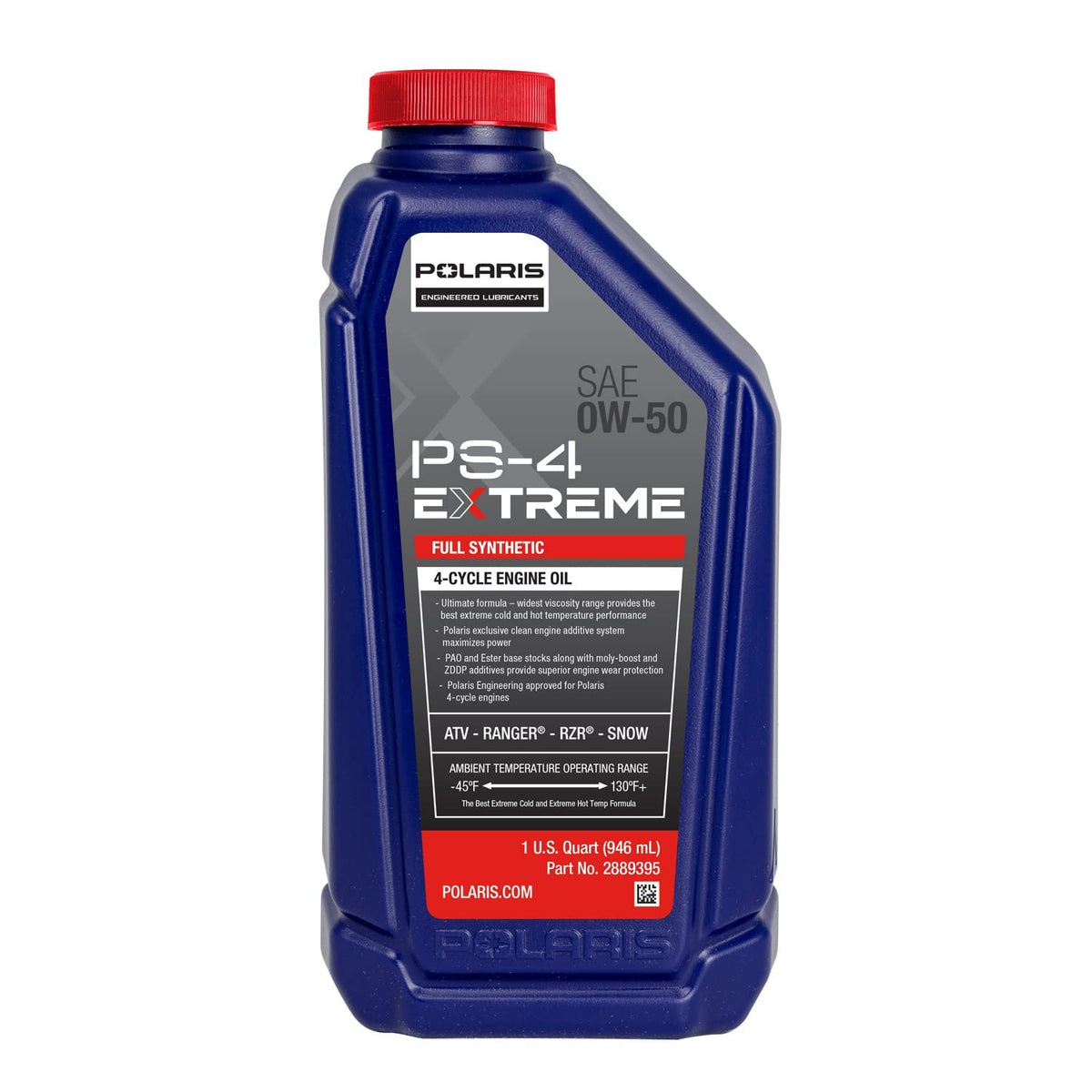 Polaris OEM PS-4 EXTREME 0W-50 4-Cycle Full Synthetic Oil – 1 Quart, For 4-Stroke Engines, Part 2889395