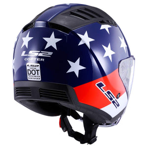 LS2 Copter Open Face Motorcycle Helmet American Red White Blue