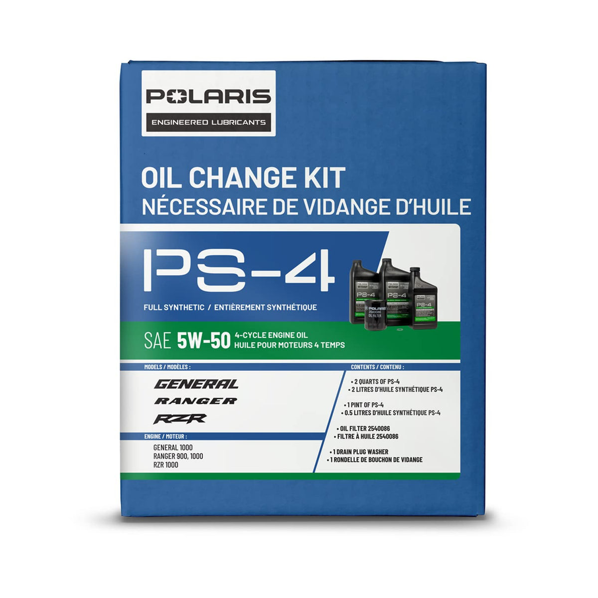 Complete Polaris 2879323 PS-4 oil change kit with full synthetic oil and filter