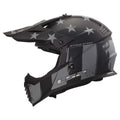 LS2 youth dirt bike helmet matte gray black battle scar graphic