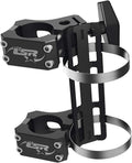 Black metal mounting bracket with two cage clamps, stainless-steel retaining bands, and a quick-release handle. Silver LSR logos and exposed hardware give it a rugged racing-style appearance.