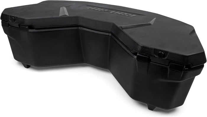 Black molded cooler box featuring a low-profile contoured design, hinged insulated lid, secure exterior latches, integrated LinQ mounting points, and an embossed Can-Am logo. A LinQ luggage rack (715001734) is required for G2S models.