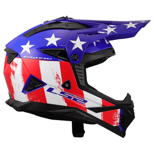 LS2 Gate II Gloss Battle Scar Red/White/Blue Motocross Helmet – Full Face MX Dirt Bike Helmet