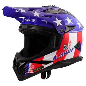 LS2 Gate II Gloss Battle Scar Red/White/Blue Motocross Helmet – Full Face MX Dirt Bike Helmet
