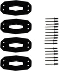 The kit includes four black mounting adaptors and the required rivet-style installation hardware. Each adaptor has a contoured center opening and four predrilled mounting holes.