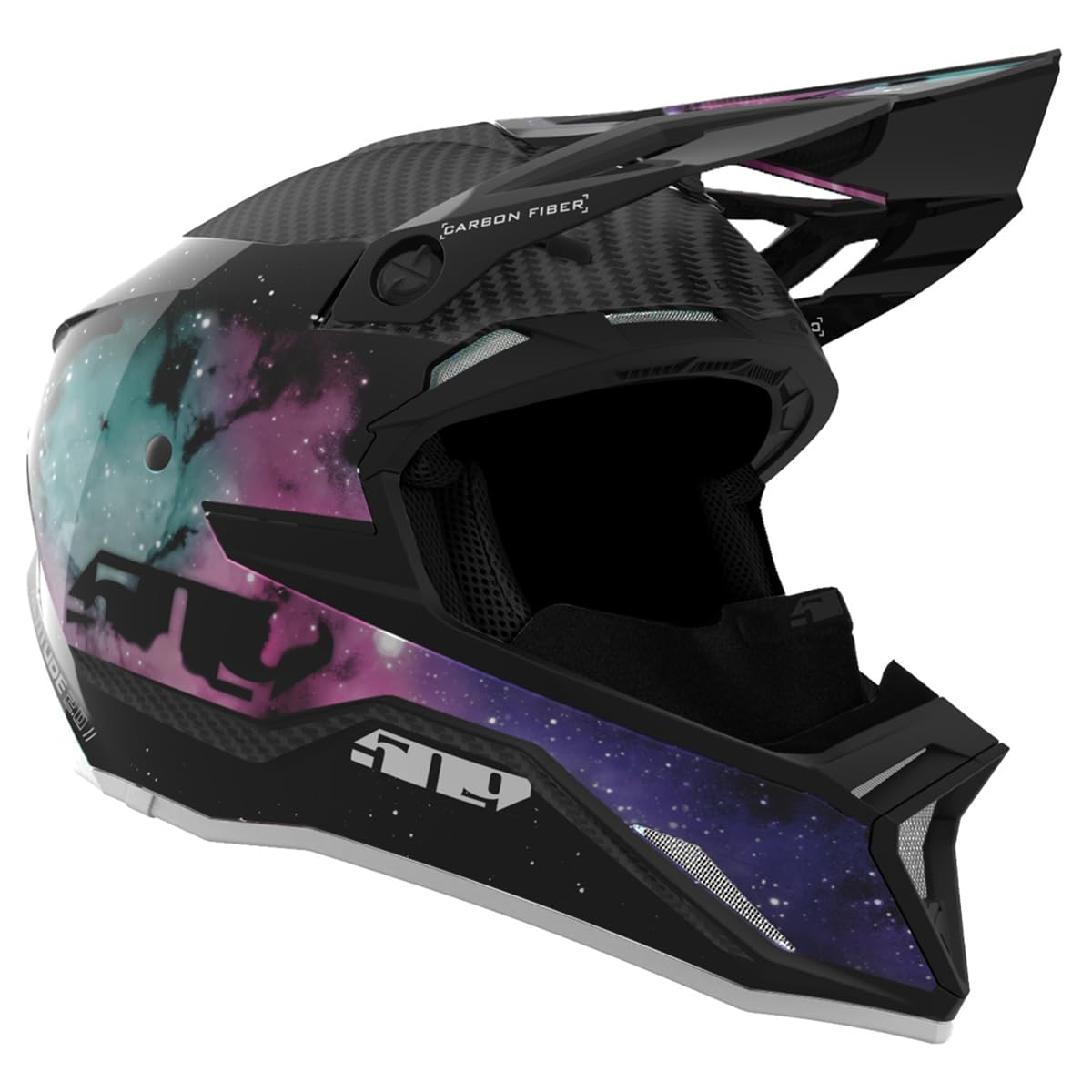 509 Altitude 2.0 Carbon Fiber Snowmobile Helmet, Gloss Galaxy, front view.
