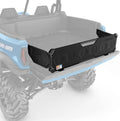 Black Can-Am cargo-bed extender installed across the open tailgate of a blue side-by-side utility vehicle.