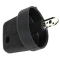 Black molded key housing with a recessed circular opening and a short metal key blade.