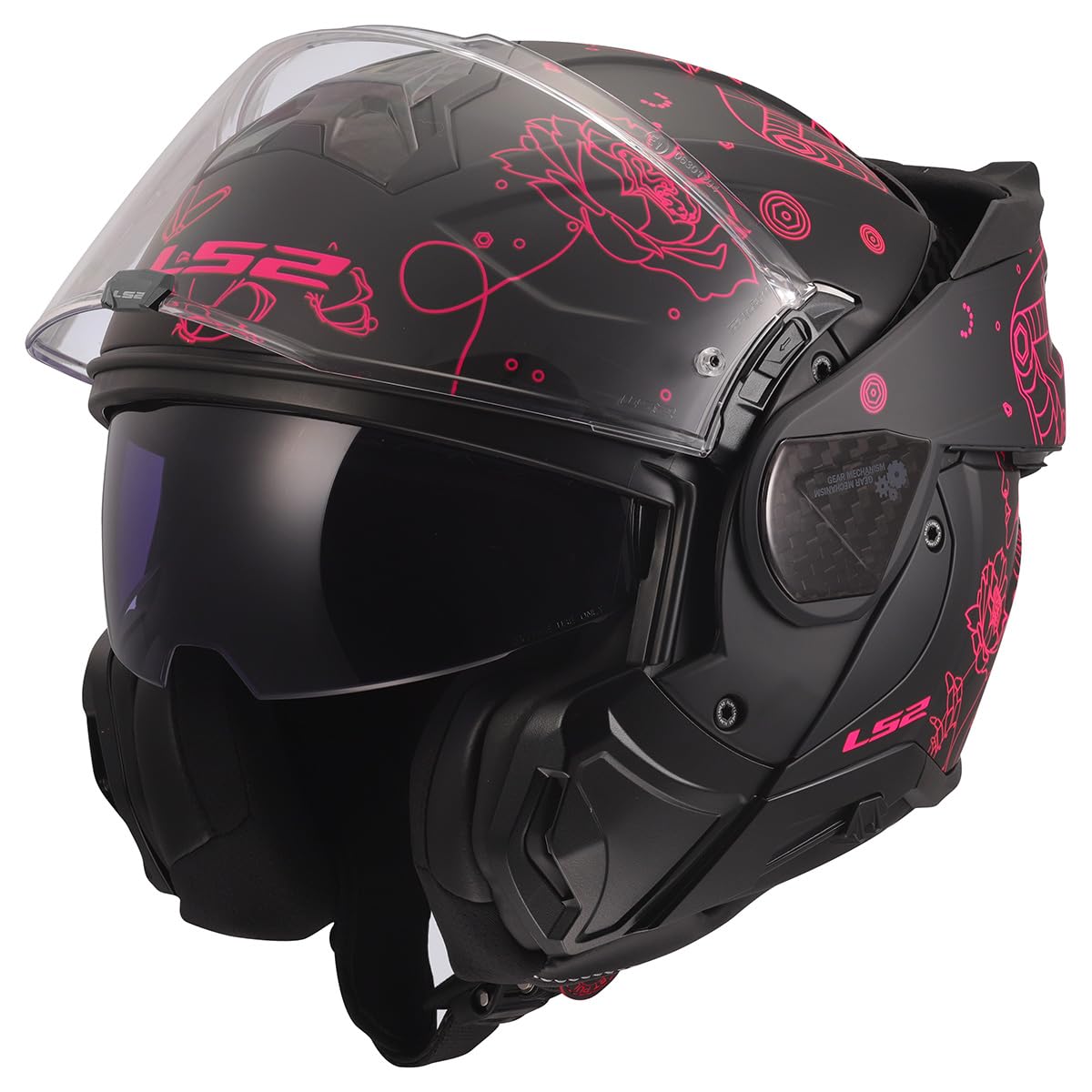 LS2 Advant II Modular Motorcycle Helmet w/ Sun Shield Matte Sophia Black/Pink