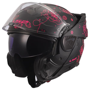 LS2 Advant II Modular Motorcycle Helmet w/ Sun Shield Matte Sophia Black/Pink