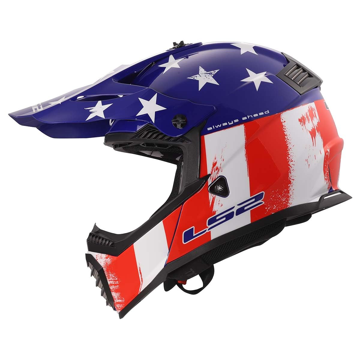 LS2 Gate youth motocross helmet battle scar red white blue