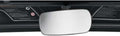 Wide rectangular panoramic mirror with rounded corners and a slim black frame, mounted beneath the vehicle’s upper roof panel.