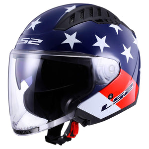 LS2 Copter Open Face Motorcycle Helmet American Red White Blue