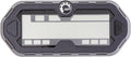 Rectangular digital instrument display with a rugged black housing, BRP logo, large LCD screen, and side control buttons.