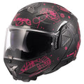 LS2 Advant II modular motorcycle helmet matte black pink with sun shield