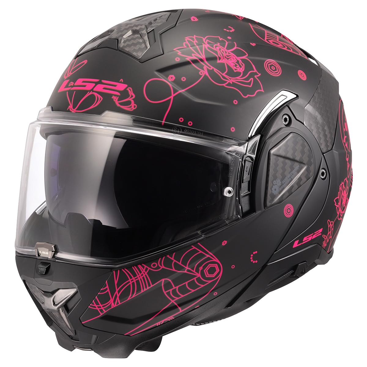 LS2 Advant II modular motorcycle helmet matte black pink with sun shield