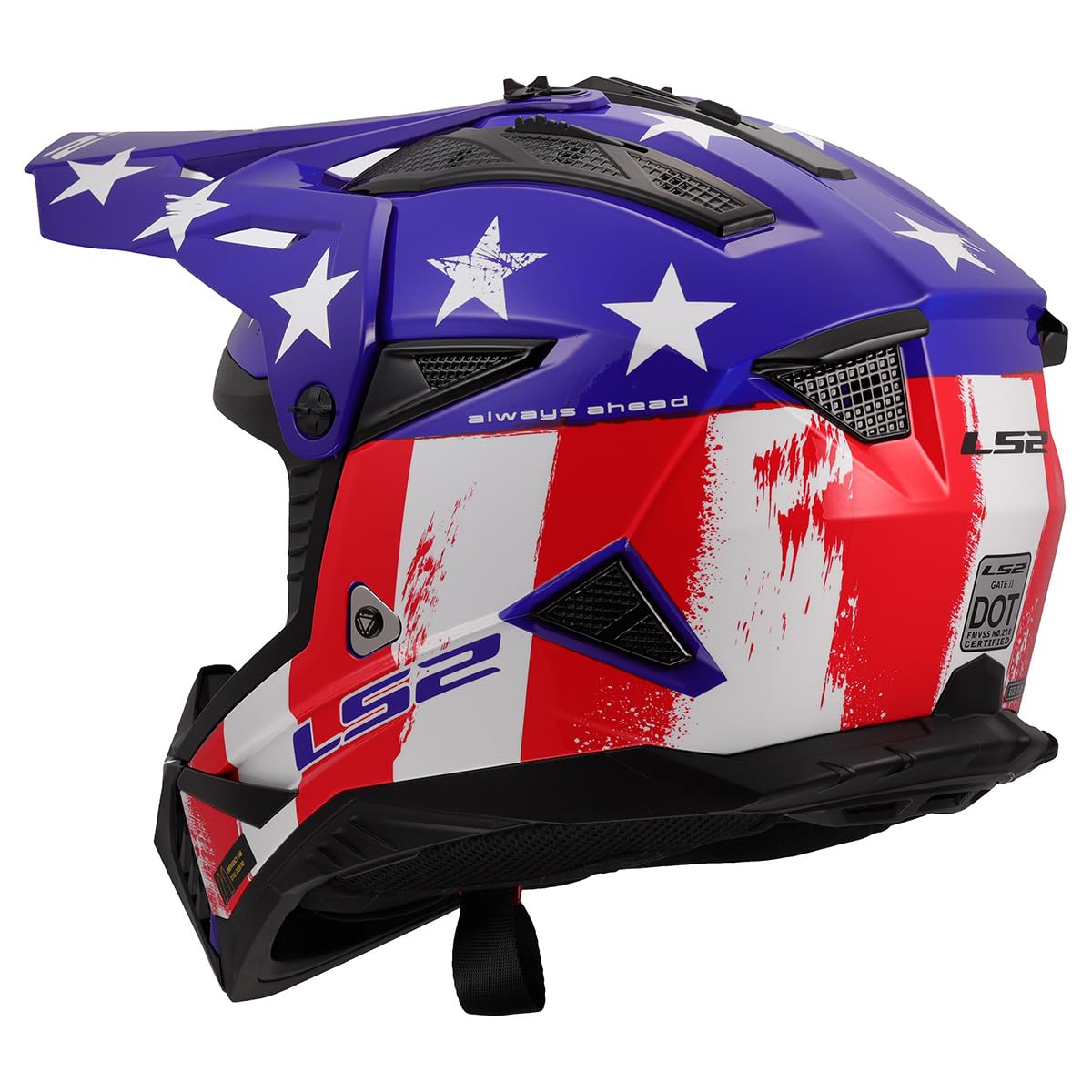 LS2 Gate II Gloss Battle Scar Red/White/Blue Motocross Helmet – Full Face MX Dirt Bike Helmet