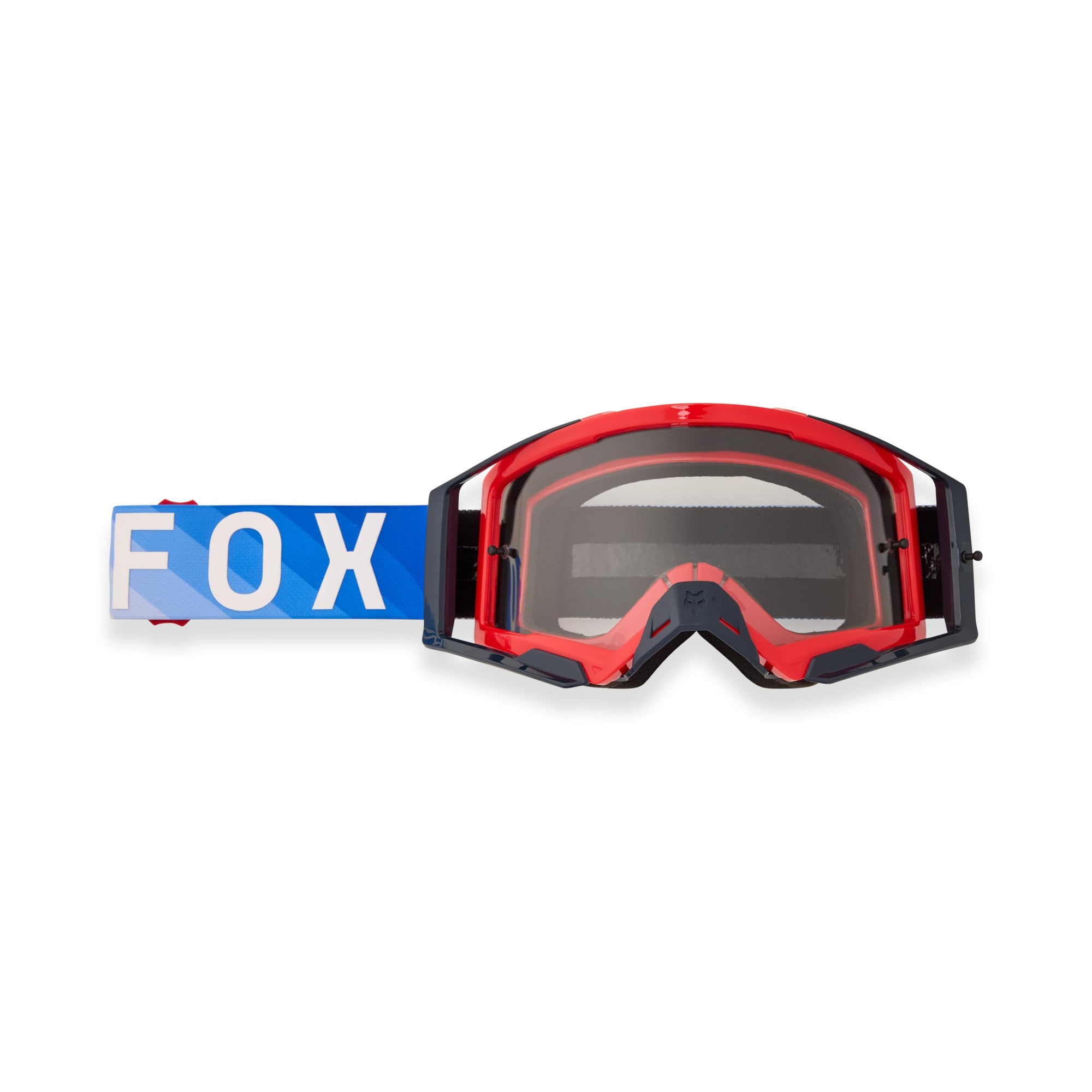 Front view of Fox Racing Airspace motocross goggle in White/Blue Fade.