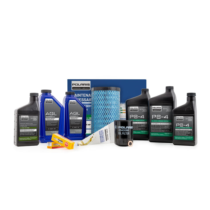 Image of the Polaris RANGER 1000 OEM Service Kit 2830556 with all included fluids and filters.