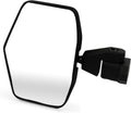 Large rectangular side mirror with rounded corners, a slim black aluminum frame, and a heavy-duty adjustable mounting bracket.